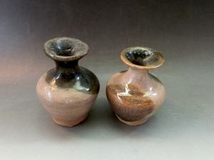 水滴■花瓶 2個 古い土物 在銘 書道道具 古民具 古美術 時代物 骨董品■