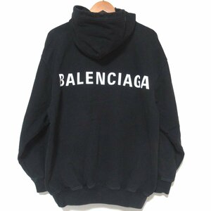 美品 BALENCIAGA バレンシアガ 2018年モデル バックロゴ プリント スウェットパーカー プルオーバー 556113 オーバーサイズ XS ブラック