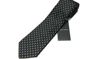 新品 GIORGIO ARMANI (ジョルジオアルマーニ) ハンドメイド ダイヤ総柄 シルク ネクタイ　イタリア製　ブラック　黒