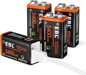 4個セット EBL 9V電池充電式 4本 2 in 1 Micro USBケーブルス付き 1.5 H急速充電 充電池 800回循