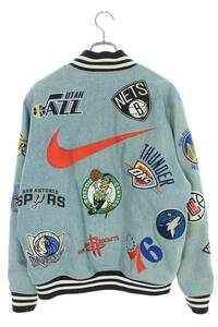 シュプリーム SUPREME ナイキ 18SS NBA Denim Warm-Up Jacket サイズ:M マルチワッペン ワームアップデニムジャケットブルゾン 中古 SB01