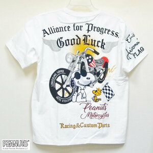 SNOOPY スヌーピーxFLAGSTAFFコラボ半袖Tシャツ 412005 ホワイト XL LL 2L アメカジ バイカー バイク キャラクター コラボ PEANUTS