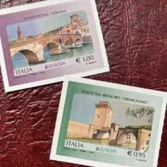 52102セール現品限り　外国切手未使用　イタリア発行風景2種揃橋建築物他