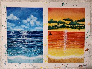 海　風景画　絵　水彩画　アート　インテリア