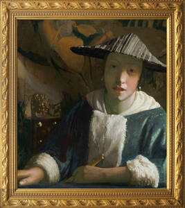 フェルメール『フルートを持つ女』 1665年 30x34cm 複製 高品質◆ ダヴィンチ バロック レンブラント 絵画 美術 油彩画