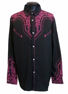 新品 3XLサイズ ウエスタンシャツ 2123 黒×ピンク BLACK 花柄シャツ 綺麗め 柄シャツ カウボーイ ロカビリー ロック モード ヴィジュアル