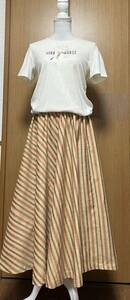 着物リメイク 縞　紬のたっぷりフレアースカート　フリーサイズ