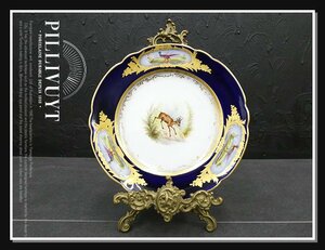 ◆FX205◆フランス◆Pillivuyt ピリヴィッツ◆プレート◆飾り皿◆絵皿◆西洋食器◆鹿◆鳥◆金彩◆ハンドペイント◆エレガント