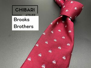 【超美品】BrooksBrothers　ブルックスブラザーズ　ロゴ＆チェック柄　ネクタイ　3本以上送料無料　ワインレッド　0503172