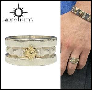 ★限定★ ARIZONA FREEDOM アリゾナフリーダム 2008年 Xmas クリスマス K18 太陽神 シルバー スタッズ 平打ち リング 指輪 フェザー 11号