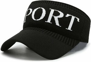 帽子 レディース サンバイザー ゴルフ 日焼け防止 ジョギング 帽子 吸汗速乾 UVカット 紫外線対策 軽量-ブラック