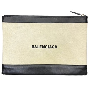 BALENCIAGA バレンシアガ 373834 クリップ クラッチバッグ セカンドバッグ ロゴ キャンバス レザー アイボリー ブラック