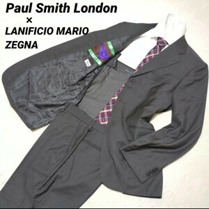 1円~【極美品】ポールスミスロンドン Paul Smith London セットアップ スーツ グレー M LANIFICIO MARIO ZEGNA Super 120