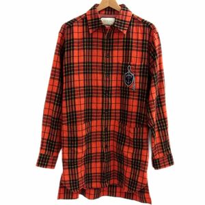 美品●GUCCI グッチ 19SS アンカーワッペン オーバーチェックシャツ メンズ 44 ロング ジャケット