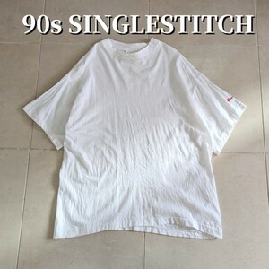90s USA製 袖プリント　企業　モックネック　Tシャツ シングルステッチ