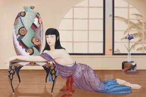 工藤村正「デコベース」リトグラフ 216/250 額装品 / 東洋情緒 美人画