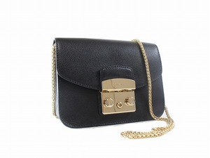 1円　良品　フルラ　FURLA　メトロポリス　★　チェーン　ショルダーバッグ　★　ブラック　レザー　4163