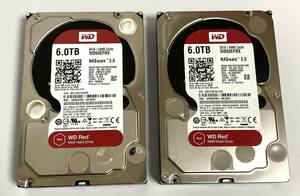 ★Western Digital WD Red 6TB x 2台（計12TB) 3.5インチ 内蔵HDD WD60EFAX ウエスタンデジタル ハードディスクドライブ I240425-3