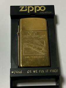 1988年　solid brass　サンフランシスコ　スリムZIPPO　説明書ボロ　数字記載