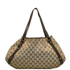 グッチ GGキャンバス アビー ショルダーバッグ トートバッグ 130786 ベージュ ブラウン キャンバス レザー レディース GUCCI 【中古】