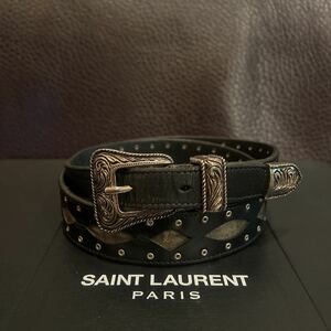 14SS SAINT LAURENT PARIS by HEDI SLIMANE サンローランパリ　エディスリマン　ウエスタンベルト　レザー　ブラック