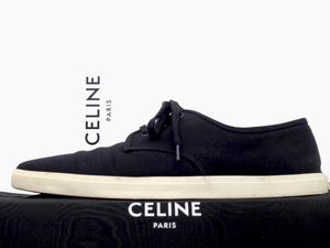 美品◆CELINE PARIS セリーヌ メンズ キャンバス素材 ポインテッドトゥ ローカット スニーカー 42 黒◆ エディスリマンによる定番モデル♪