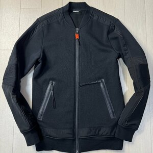 美品/L相当★ディーゼル/DIESEL ロゴジップ スエット ナイロン切替 フライトジャケット MA-1 ストレッチ 裏起毛 春アウター メンズ 黒