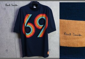 新品 ポールスミス グラフィック69プリント モックネック TシャツL紺/定価1.7万円/PAUL SMITH