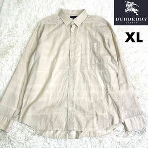 410美品 XL バーバリーロンドン BURBERRY LONDON シャドーチェック柄 コットン 長袖 シャツ カジュアル アイボリー LL