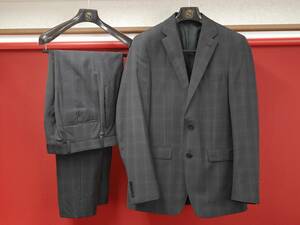 Calvin Klein/カルバンクライン メンズ スーツ シングルスーツ ブラック グレー 黒 灰色 チェック柄 Wool Natural Stretch 38R Mサイズ