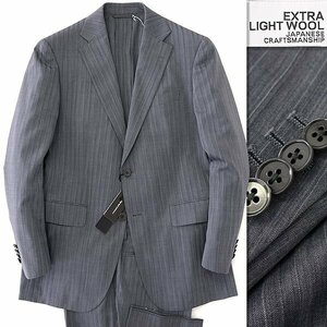 新品 スーツカンパニー 春夏 EXTRA LIGHT ウール 2パンツ スーツ BE7(幅広LL) 灰【J41746】 180-2D セットアップ ストライプ サマー メンズ