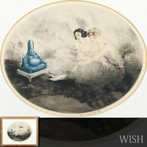 【真作】【WISH】ルイ・イカール Louis Icart「青い仏陀」銅版画 約10号 直筆サイン ◆美人 　　〇フランス美人画巨匠 #24042882