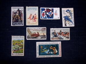 アメリカ切手　アート・絵画　８種未使用　トランブル、レミングトン、オーデュボン、ホーマー、ラッセル、モーズ、ハーネットほか