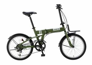 【美品】JEEP JE-206G 20インチ 折りたたみ自転車 オリーブ 6段変速 カゴ 通勤 通学 街乗り 鍵付き ジープ
