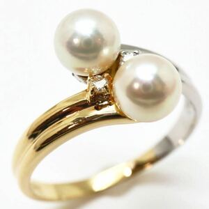 良品!!＊TASAKI(田崎真珠)K18/Pt900アコヤ本真珠/天然ダイヤモンドリング＊m 約2.9g 11.5号 5.0~5.5mm珠 パール pearl ring 指輪 EB5/EB8