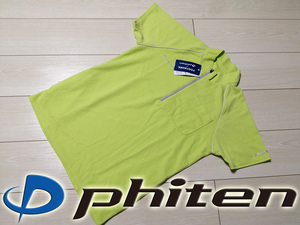 ◆新品 phiten FOOTMARK ファイテン ジップ 半袖ポロシャツ グリーン メンズ S 定価5,060円 男女兼用 アクアチタン 介護スタッフ