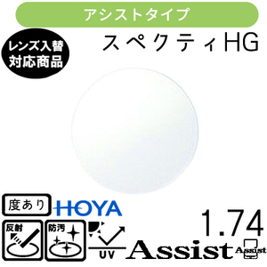スペクティー HG アシスト 1.74 HOYA 単品販売 交換用メガネレンズ 交換可能 内面累進 HOYAレンズ UVカット付（２枚）