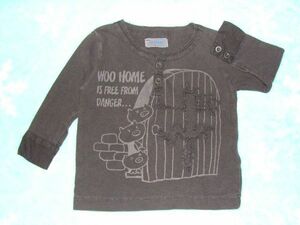 【USED】1回着 美★ BOOHOMES/ブーホームズ ★ ブーフーウー ウーのお家モチーフ ヘンリーネック長袖Tシャツ 80　 M51