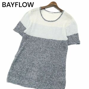 BAYFLOW ベイフロー 春夏 【麻 リネン100％】 バイカラー 切替 クルーネック ニット セーター Tシャツ Sz.4　メンズ　A4T04137_4#J