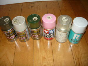 スプレー缶6本セット　レイトン（ミアミブルー）、スーパークリアー、ピンク、オリーブドラブ、ガルグレー、グリーン、ジャンク品