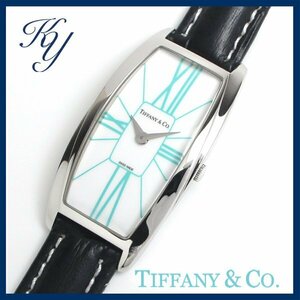 1円～ 3ヶ月保証付き 磨き済み 美品 本物 定番 人気 TIFFANY ティファニー ジェメア 革ベルト ホワイト レディース 時計