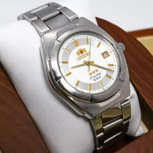 ◆希少 稼働 Orient CRYSTAL 腕時計 シルバー デイト メンズp