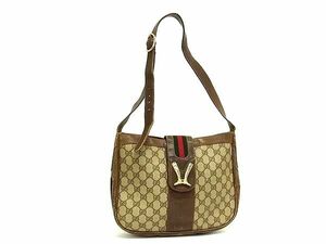 1円 GUCCI オールドグッチ ヴィンテージ シェリーライン PVC×レザー クロスボディ ショルダーバッグ 斜め掛け ブラウン系 BF7621