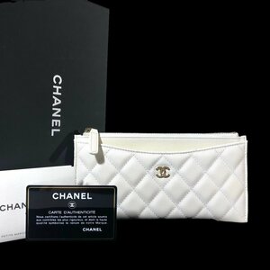 【1円～】シャネル CHANEL 財布 マトラッセ カードコインケース ココマーク 2番台 キャビアスキン ホワイト シルバー金具 中古