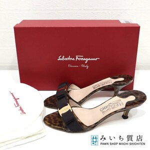 質屋 1円オークション フェラガモ Salvatore Ferragamo ヒール 6 1/2 25cm レオパード ミュール サンダル 靴 24k211-1 みいち質店