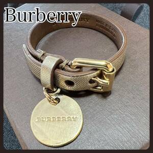 Burberry バーバリー　本革　レザー　ゴールドチャーム　ブレスレット　金色