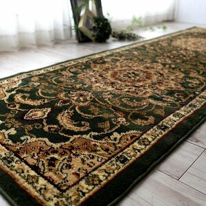 ■■サヤンサヤン キッチンマット トルコ製 ペルシャ柄 ウィルトン織り カーペット 絨毯 廊下 約 80×240cm グリーン