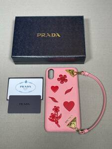 新品 未使用 PRADA iPhone XS Max スマホ ケース iPhoneケース プラダ ロゴ 24 サフィアーノ ピンク ストラップ付き 本革