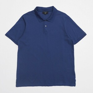 TH0446◇イタリア製 ダンヒル/dunhill メンズL 鹿の子 半袖 ポロシャツ プルオーバー 刺繍 ブルー系