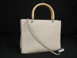 1円 ■美品■ GUCCI グッチ 002 1016 002122 バンブー GGキャンバス 2WAY ハンドバッグ ショルダー 斜め掛けかばん アイボリー系 FA4034